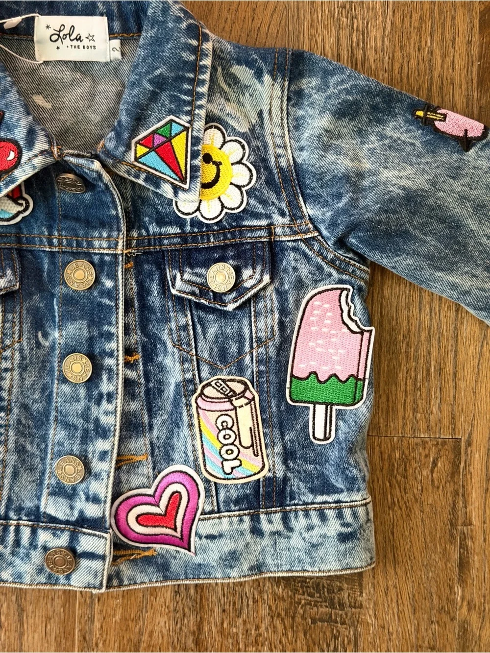 Lola + The Boys All About The Patch Crop Denim Jacket 2T NWT